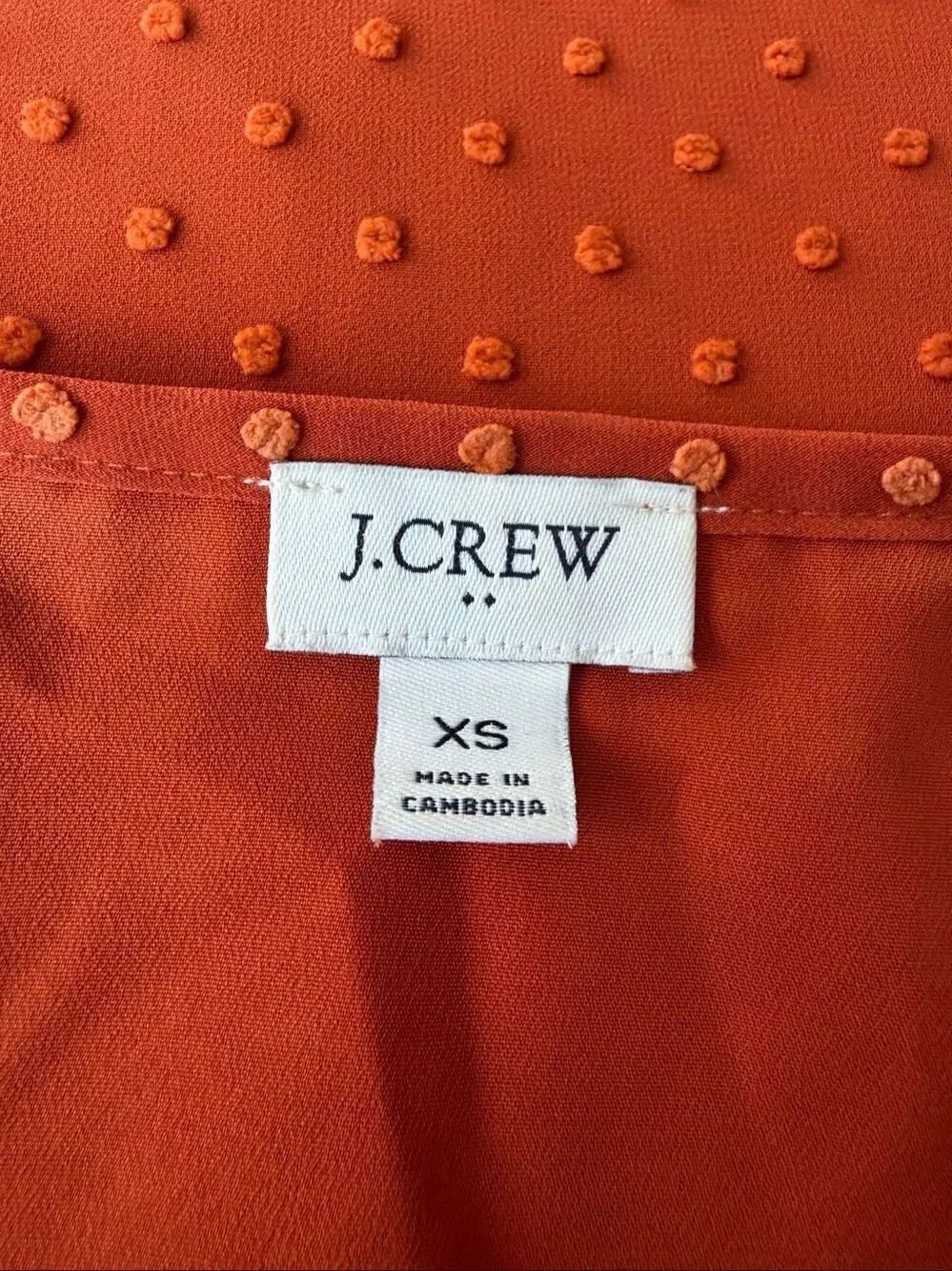 J.Crew Women's V-Neck Clip Dot Blouse Rust Orange Long Sleeve Top Size XS BU008 - Picture 7 of 9